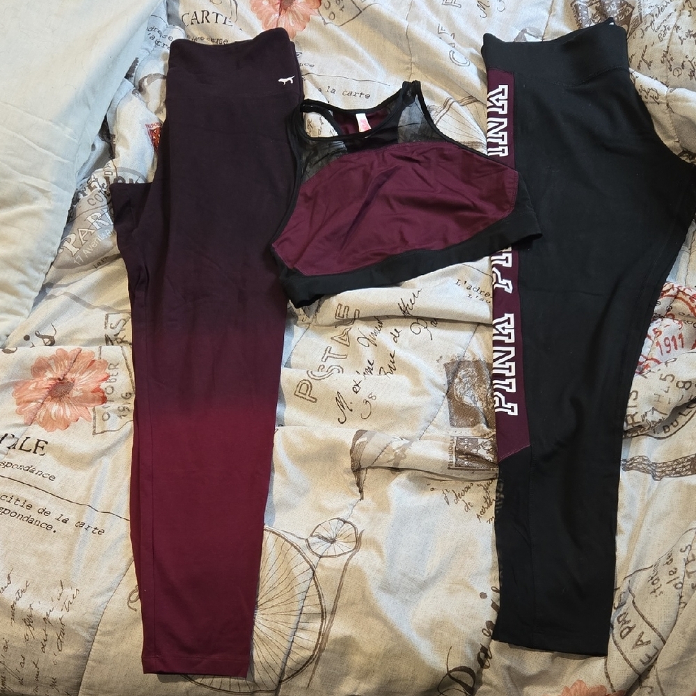 Victoria's Secret Burgundy/black Bra Two Pairs Of Pants With Jacket All Size L